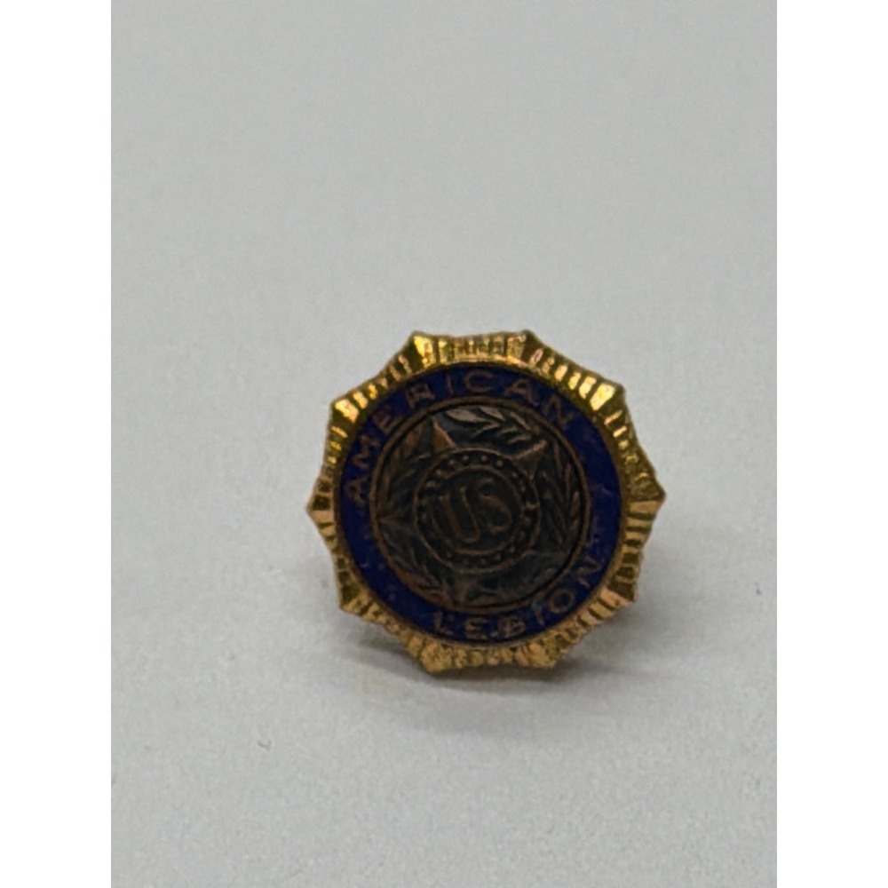 Vintage American Legion Lapel Pin Gold Tone Blue Enamel US Military Veteran Pin